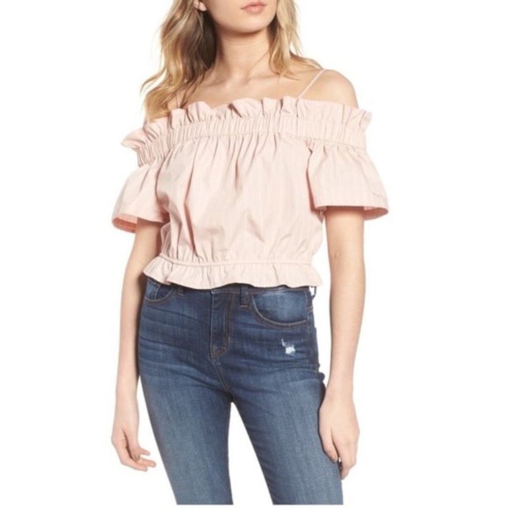 BP. Cold Shoulder Ruffle Trim Top